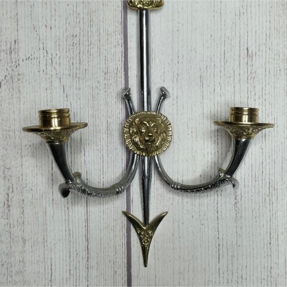 Pair of VTG Reproduction Neoclassical Empire Brass/Chrome 2 Arm Candle Holders - Picture 12 of 16